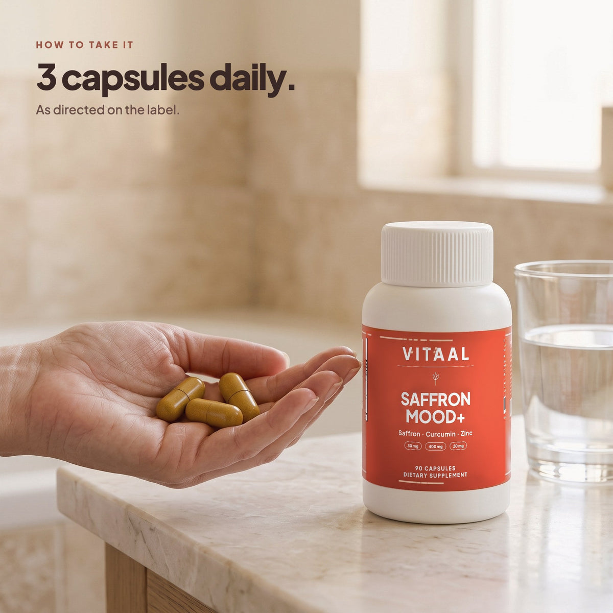 3 capsules daily, as directed on the label