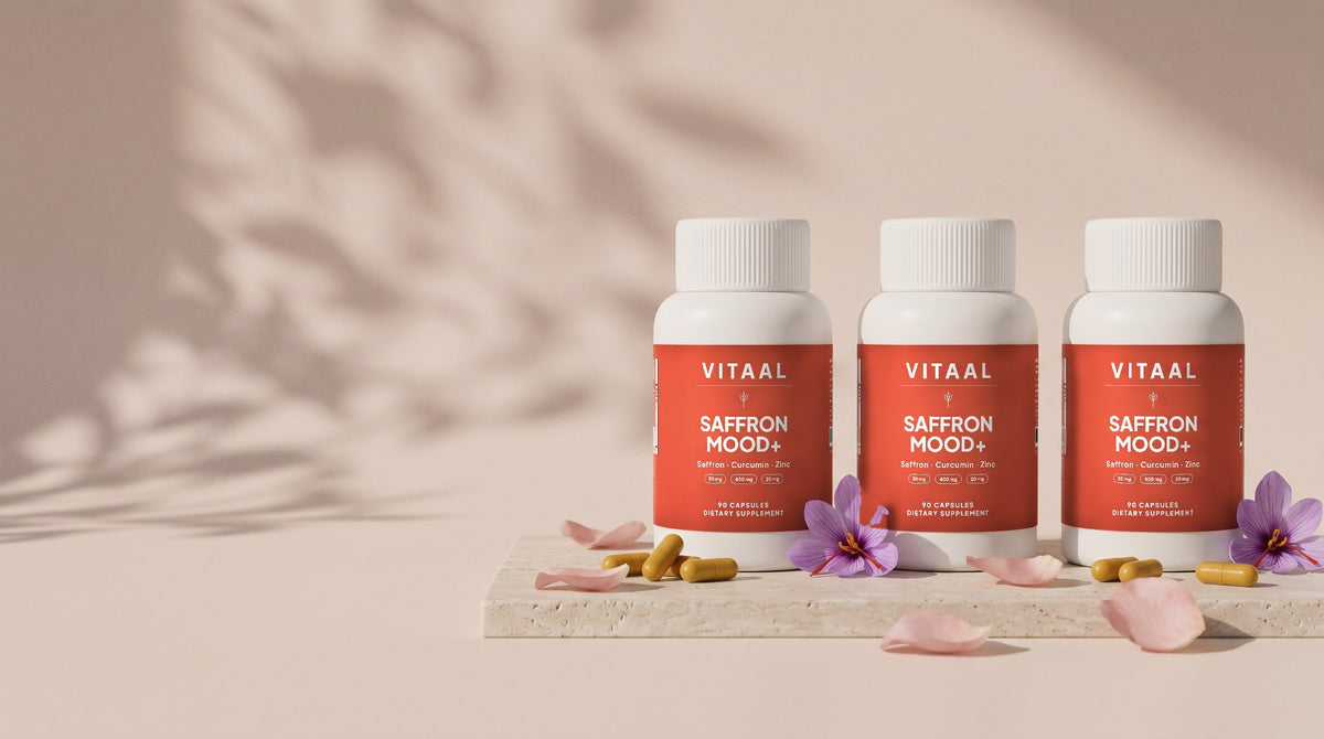 Three bottles of Saffron Mood+