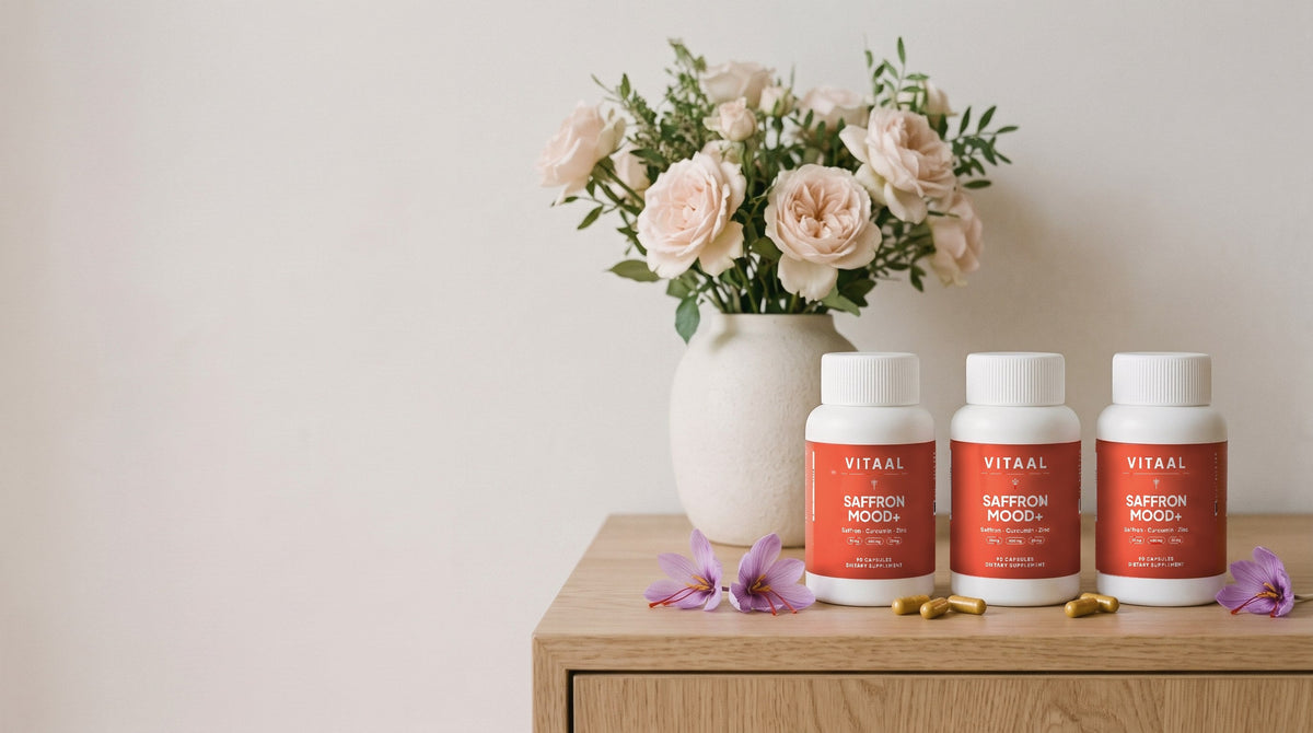 Saffron Mood+ bottles with roses